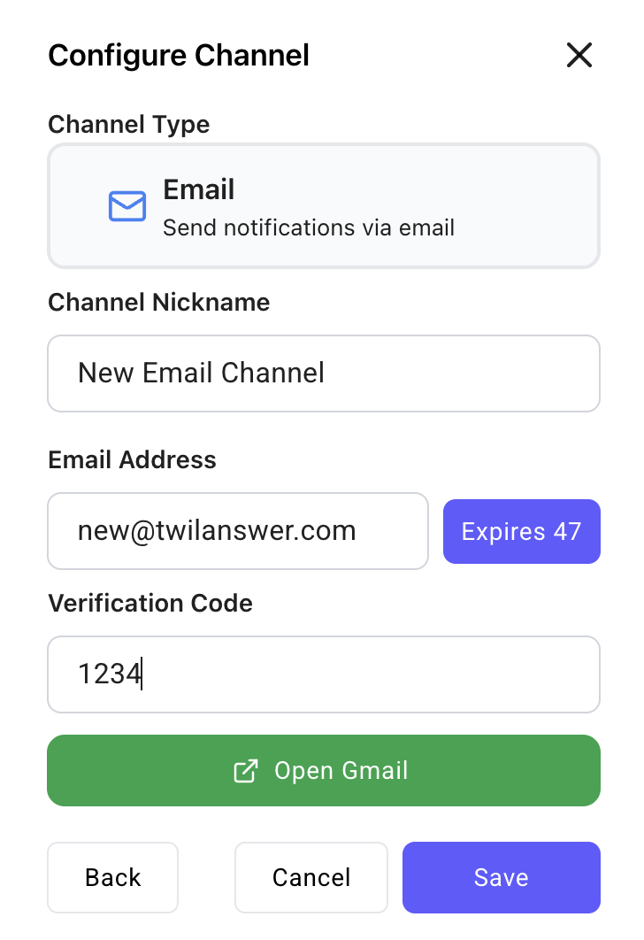 Verify email channel