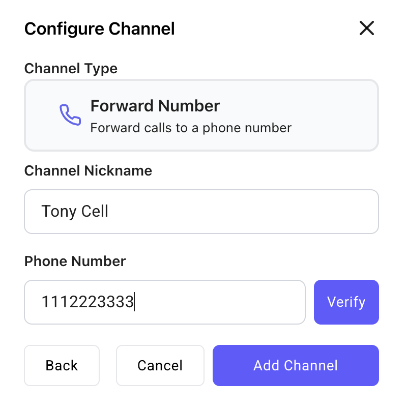 Enter forwarding number details