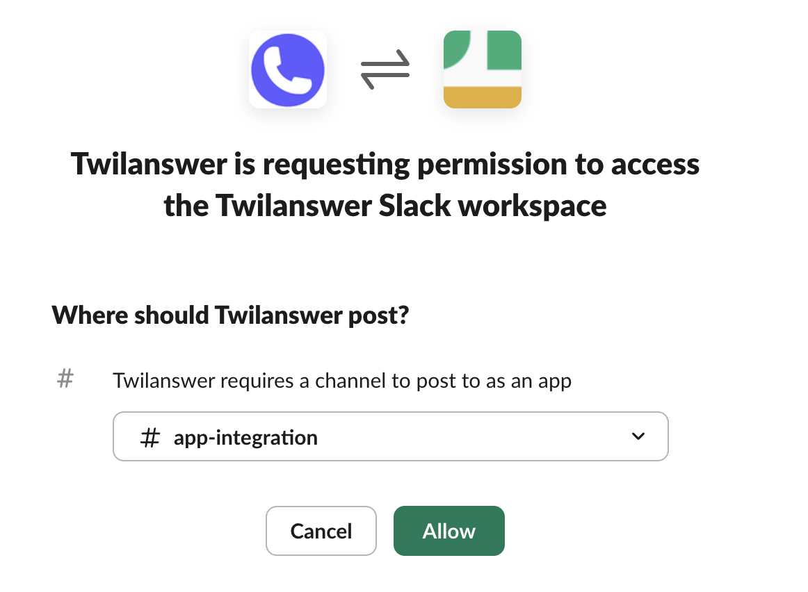 Select Slack channel for Twilanswer