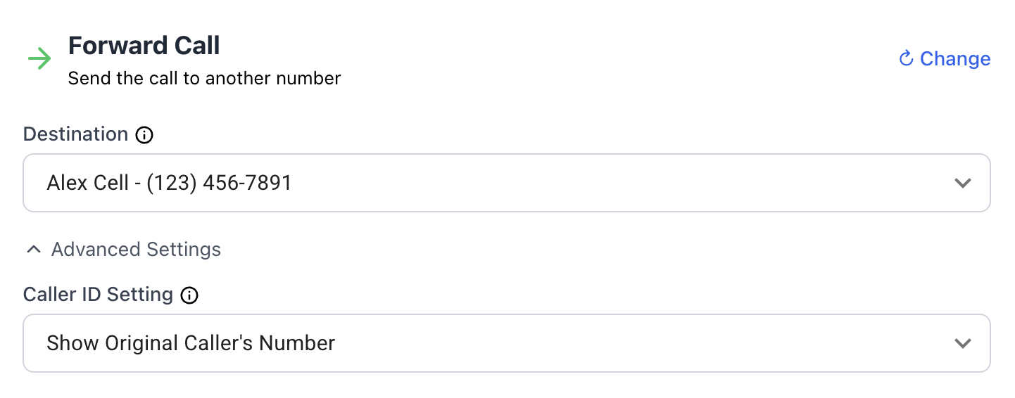 Forward call action settings