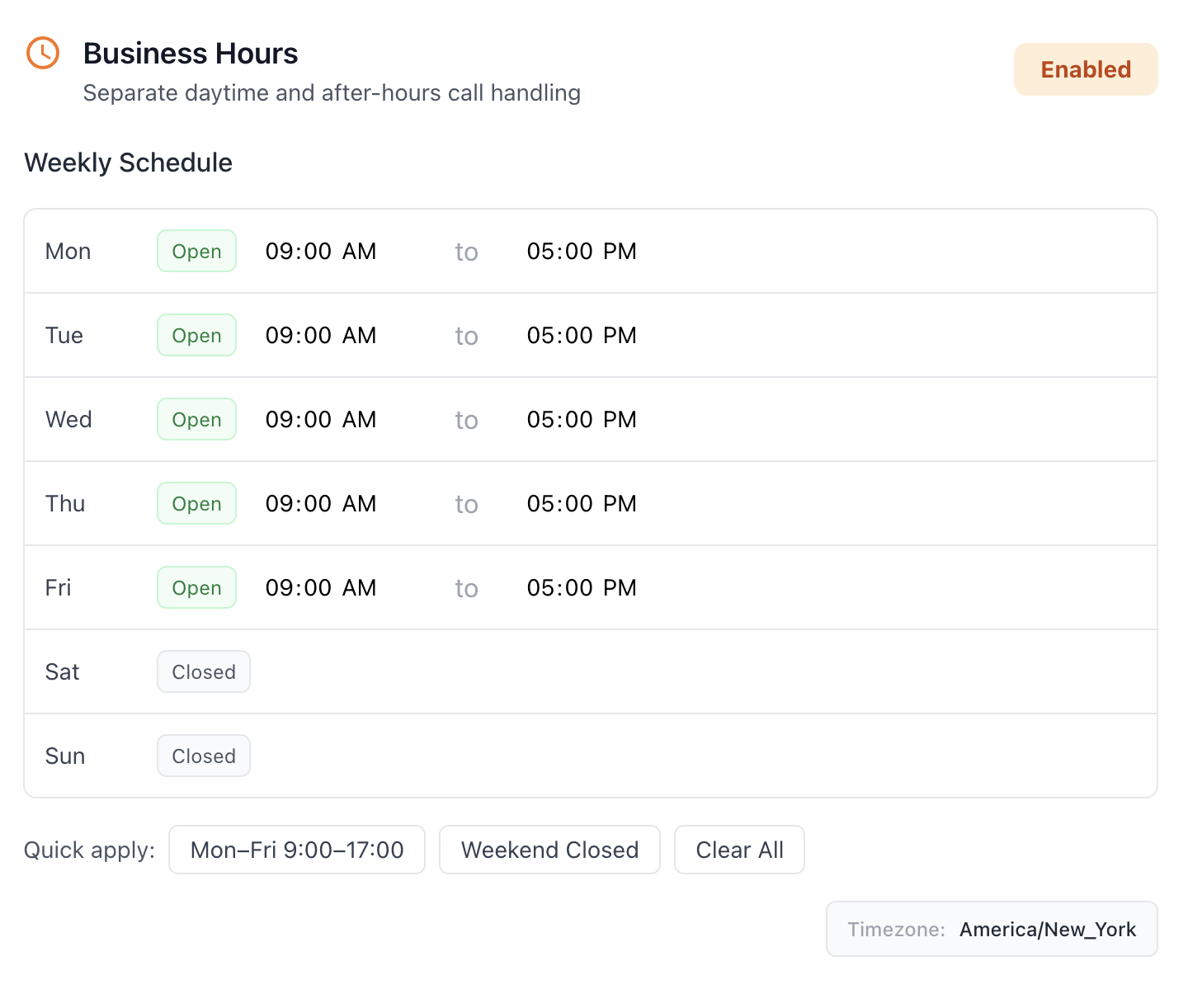 Route setup when business hours are off