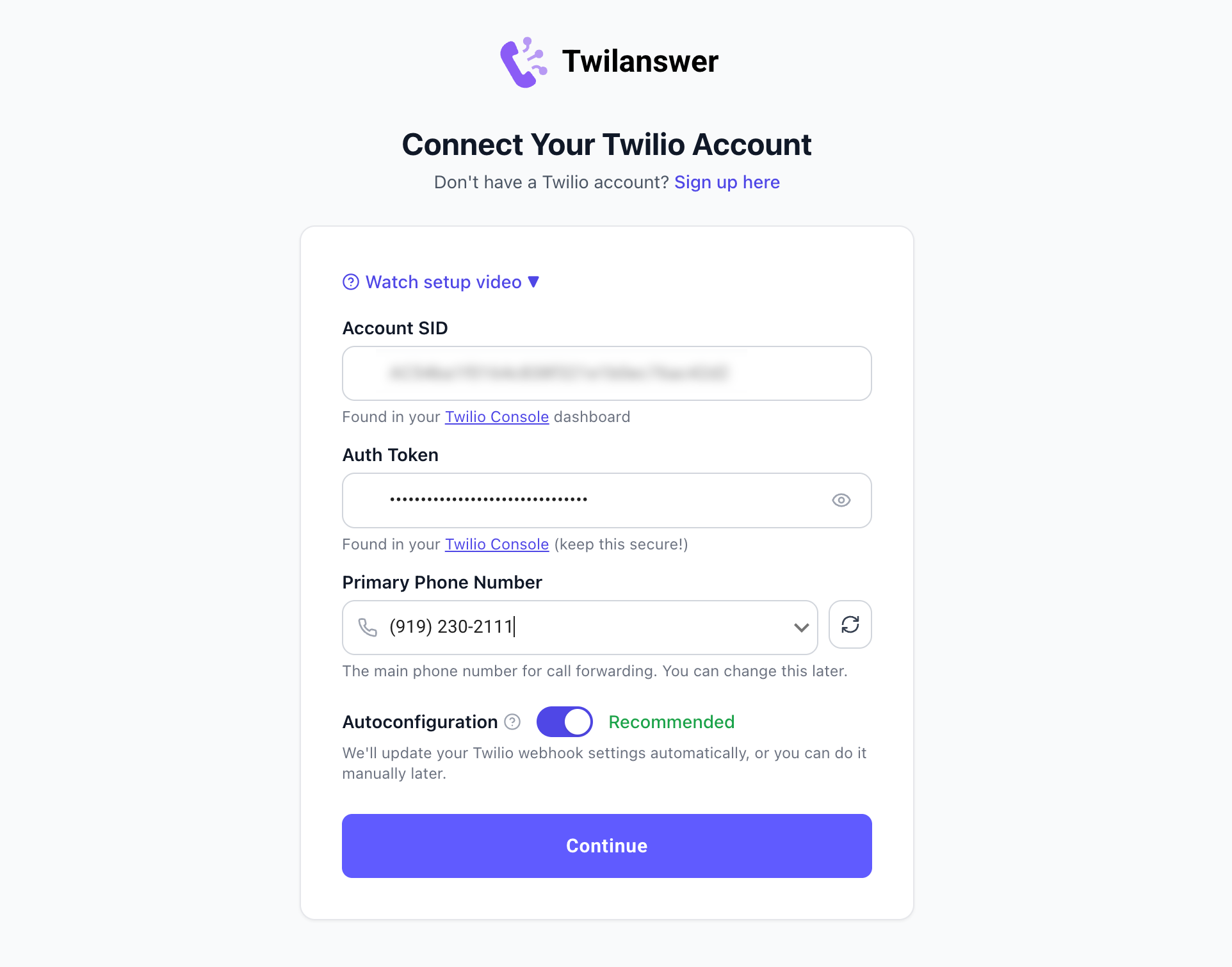 Twilio integration during signup